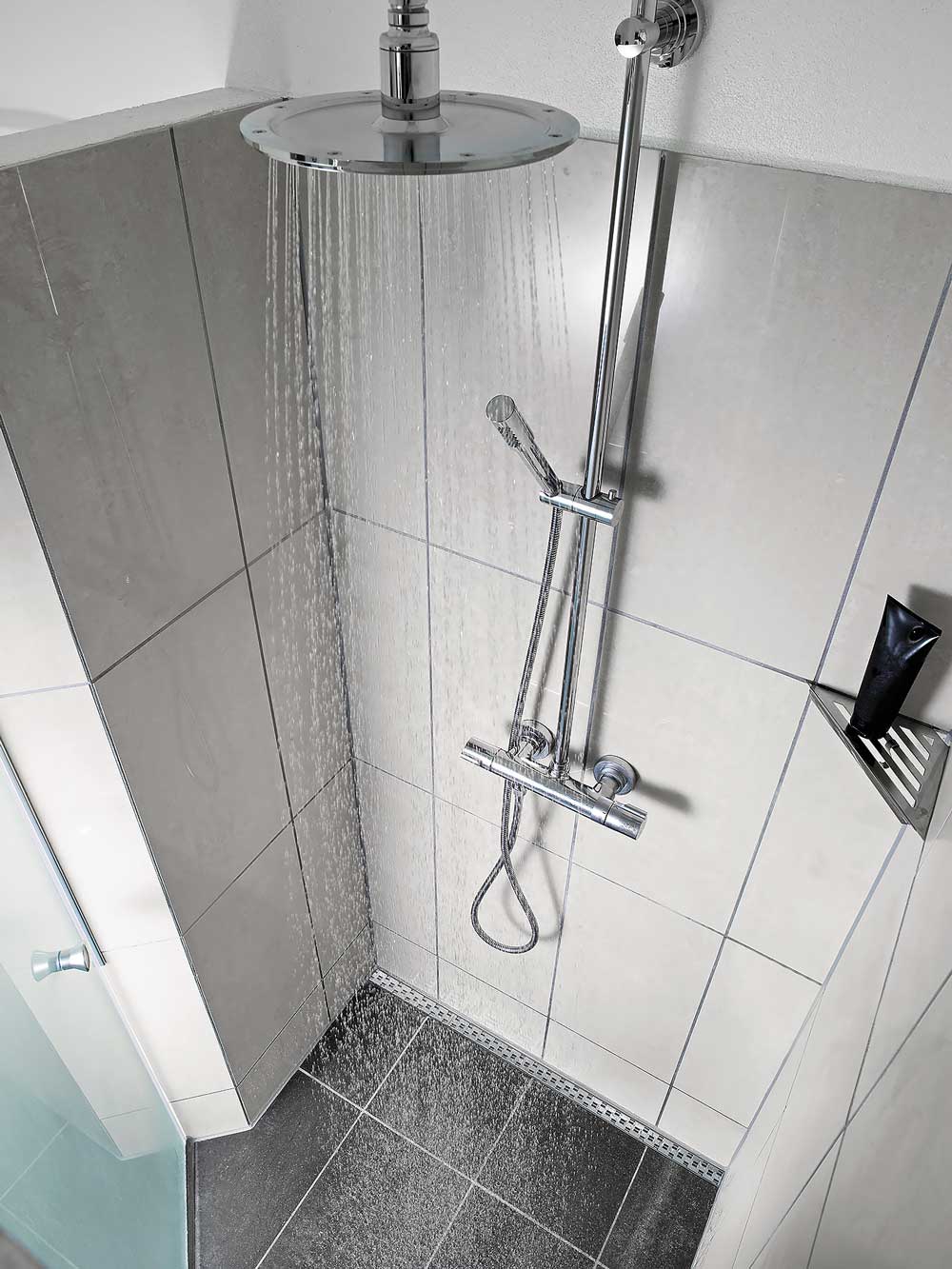 Linear shower drains create accessible spaces for older users